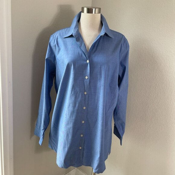 Eddie Bauer Womens Plus 2X Stretch Wrinkle Resistant Button Up Shirt Blue Top - Picture 1 of 9